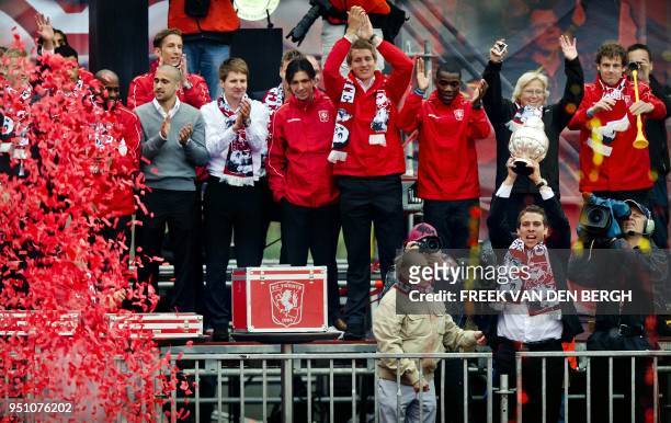 Twente Enschede's players celebrate winning the Dutch cup with 20.000 supporters in Enschede on May 16, 2011. FC Tewnte who were defeated on May 15...