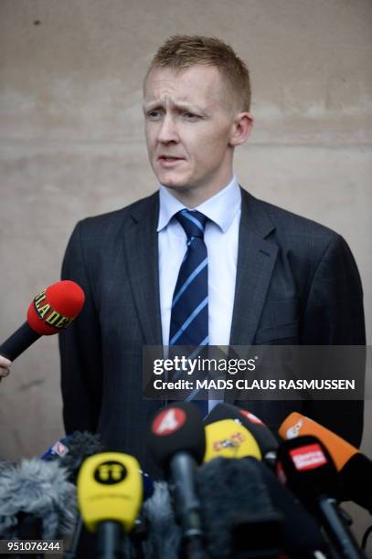 Prosecutor Jakob Buch-Jepsen speaks with journalists at a press briefing in front of the courthouse in Copenhagen after the verdict in the case of...