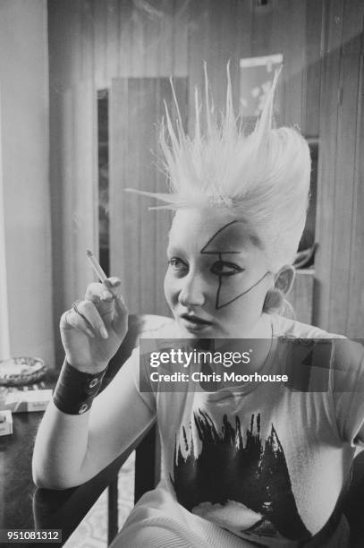 English model and actress Pamela Rooke, also known as Jordan, smoking a cigarette, UK, 28th February 1978.