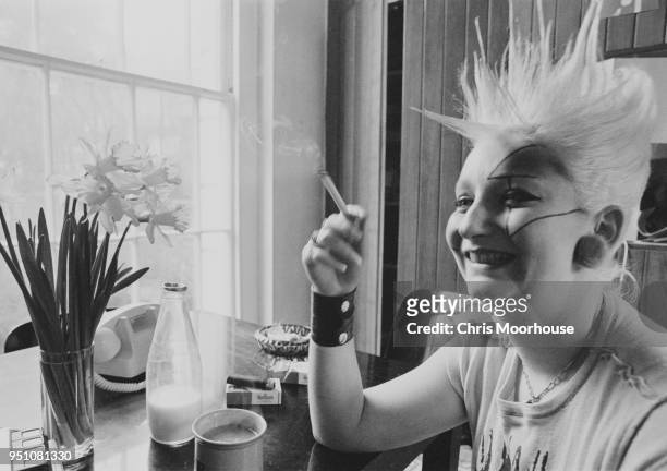 English model and actress Pamela Rooke, also known as Jordan, smoking a cigarette, UK, 28th February 1978.