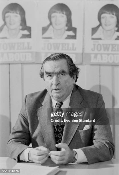 British Labour Party politician and Chancellor of the Exchequer Denis Healey campaigning for fellow Labour Party politician Tessa Jowell, candidate...