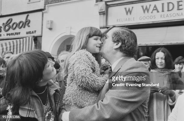 British Labour Party politician and Chancellor of the Exchequer Denis Healey with Labour Party politician Tessa Jowell, candidate in a by-election in...