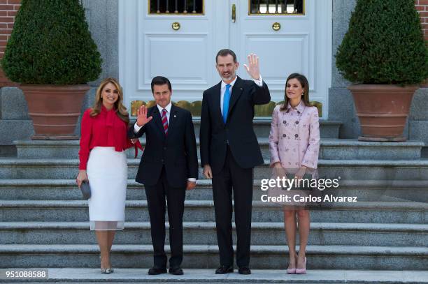 King Felipe VI of Spain and Queen Letizia of Spain receives President of Mexico Enrique Pena Nieto and his wife Angelica Rivera at the Zarzuela...