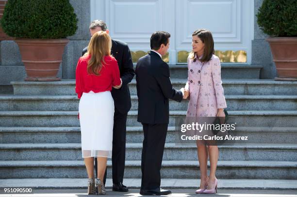 King Felipe VI of Spain and Queen Letizia of Spain receives President of Mexico Enrique Pena Nieto and his wife Angelica Rivera at the Zarzuela...