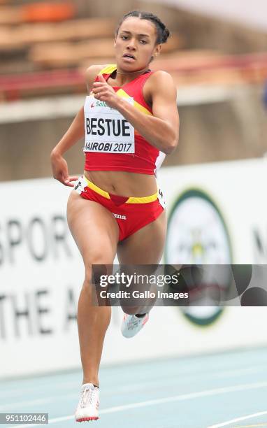 Jael Bestue of Spain in the heats of the women's 200m during the morning session on day 3 of the IAAF World U18 Championship at Kasarani Stadium on...