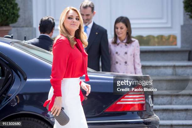 President of Mexico Enrique Pena Nieto wife's Angelica Rivera arrives at the Zarzuela Palace on April 25, 2018 in Madrid, Spain.