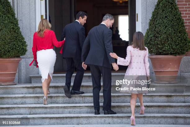 King Felipe VI of Spain and Queen Letizia of Spain receive President of Mexico Enrique Pena Nieto and his wife Angelica Rivera at the Zarzuela Palace...