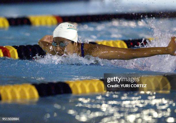 The Mexican Paola Espana competes, 28 November 2002 in the 4x100 meters combined swimming competition of the XIX Central American and Caribbean Games...