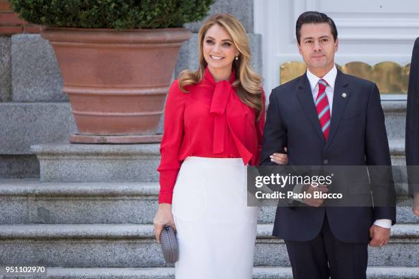 Spanish Royals receive President of Mexico Enrique Pena Nieto and his wife Angelica Rivera at the Zarzuela Palace on April 25, 2018 in Madrid, Spain.