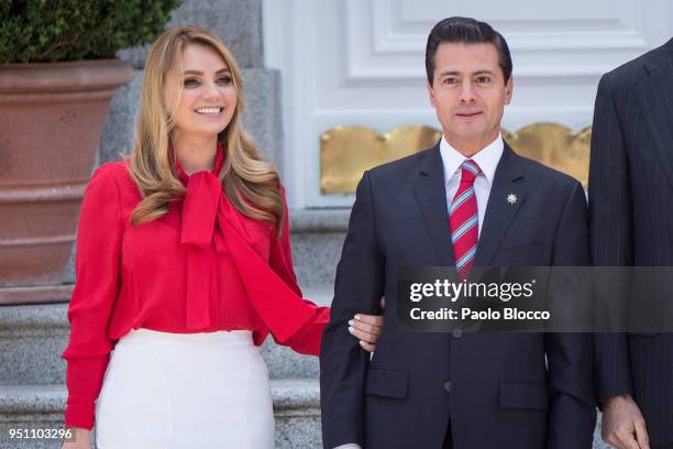 Spanish Royals receive President of Mexico Enrique Pena Nieto and his wife Angelica Rivera at the Zarzuela Palace on April 25, 2018 in Madrid, Spain.