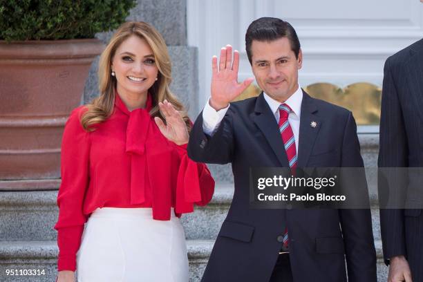 Spanish Royals receive President of Mexico Enrique Pena Nieto and his wife Angelica Rivera at the Zarzuela Palace on April 25, 2018 in Madrid, Spain.