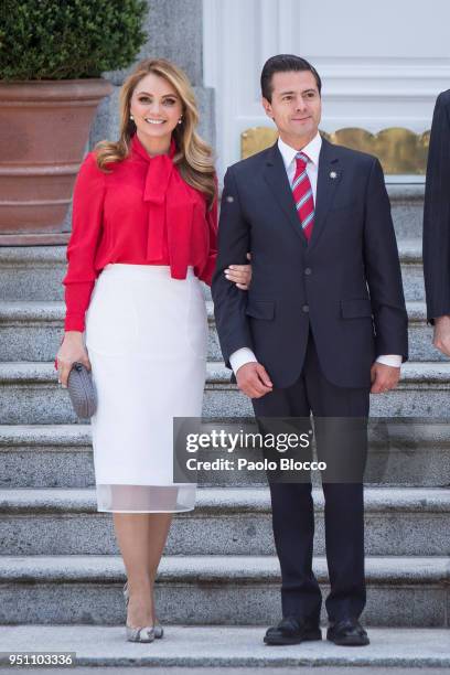 Spanish Royals receive President of Mexico Enrique Pena Nieto and his wife Angelica Rivera at the Zarzuela Palace on April 25, 2018 in Madrid, Spain.