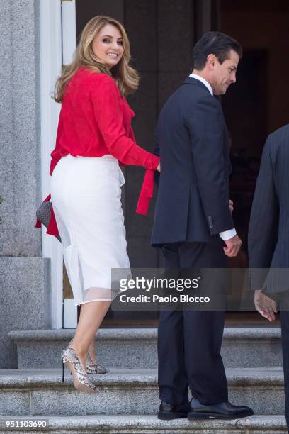 Spanish Royals receive President of Mexico Enrique Pena Nieto and his wife Angelica Rivera at the Zarzuela Palace on April 25, 2018 in Madrid, Spain.