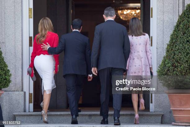 King Felipe VI of Spain and Queen Letizia of Spain receive President of Mexico Enrique Pena Nieto and his wife Angelica Rivera at the Zarzuela Palace...