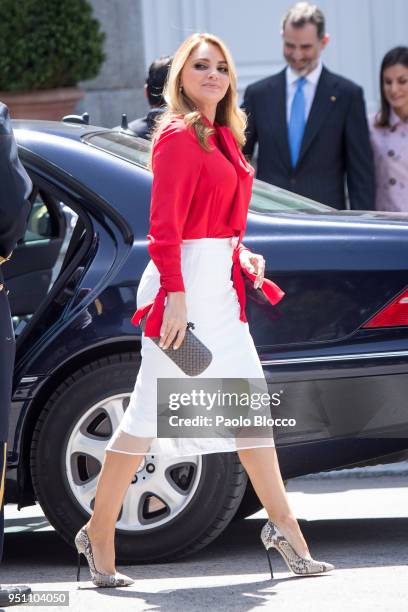 President of Mexico Enrique Pena Nieto wife's Angelica Rivera arrives at the Zarzuela Palace on April 25, 2018 in Madrid, Spain.