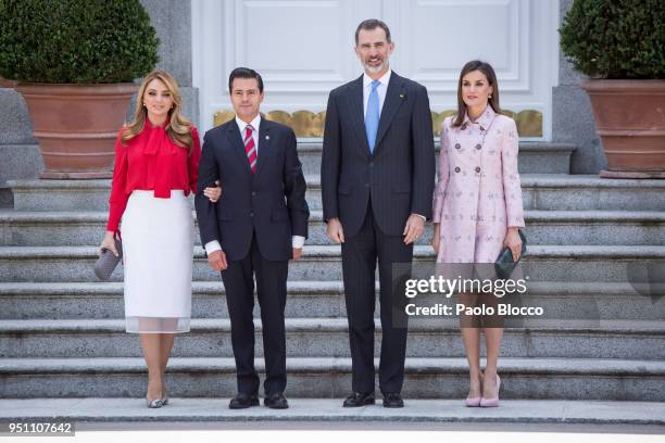 King Felipe VI of Spain and Queen Letizia of Spain receive President of Mexico Enrique Pena Nieto and his wife Angelica Rivera at the Zarzuela Palace...