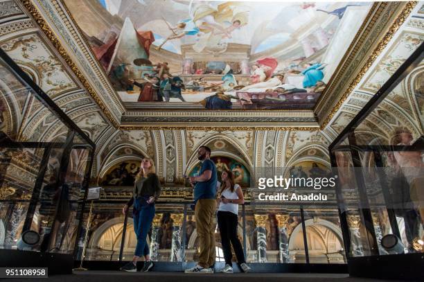 Visitors are seen on the Staiway to Klimt, a bridge over the staircase at Kunsthistorisches Museum, Vienna, Austria on April 25, 2018. On the 100th...