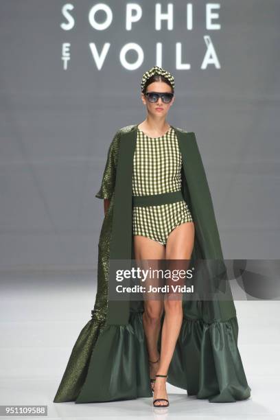 Model walks the runway for Sophie et Voila new collection during Barcelona Bridal Fashion Week at fira Barcelona on April 25, 2018 in Barcelona,...