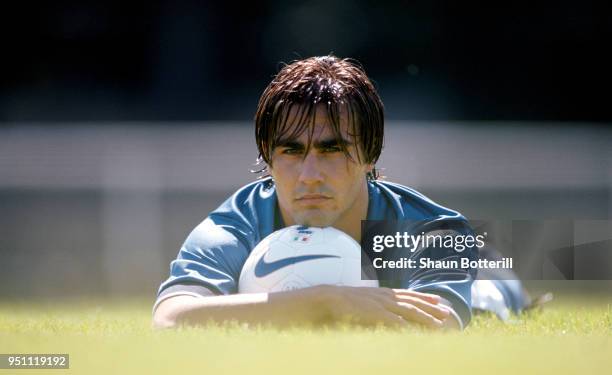 Italy player Fabio Cannavaro pictured holding a ball during a Nike photo shoot in Cap Ferrat in July 1997 in France.