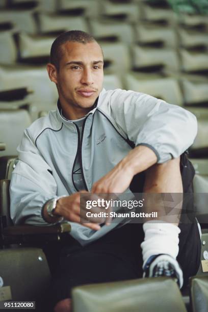 Celtic and Sweden footballer Henrik Larsson pictured on an Umbro photo shoot at Celtic Park on May 22, 2001 in Glasgow, Scotland.