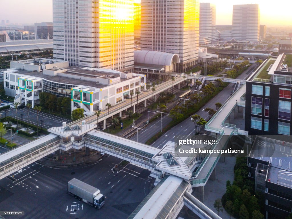 Sunrise at Makuhari new city (Near Tokyo skyline of business district Makuhari)