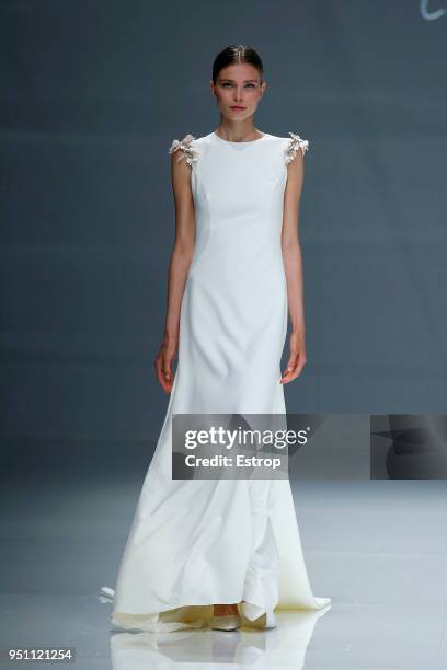 Model walks the runway during the Cristina Tamborero show as part of the Barcelona Bridal Week 2018 on April 24, 2018 in Barcelona, Spain.