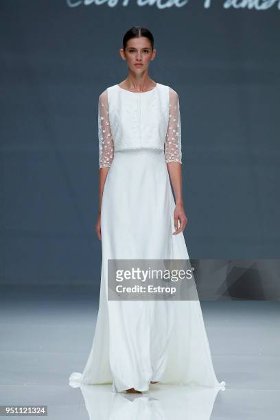 Model walks the runway during the Cristina Tamborero show as part of the Barcelona Bridal Week 2018 on April 24, 2018 in Barcelona, Spain.