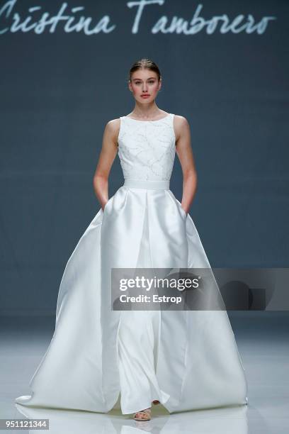 Model walks the runway during the Cristina Tamborero show as part of the Barcelona Bridal Week 2018 on April 24, 2018 in Barcelona, Spain.