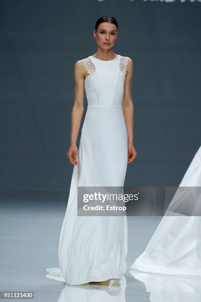 Model walks the runway during the Cristina Tamborero show as part of the Barcelona Bridal Week 2018 on April 24, 2018 in Barcelona, Spain.