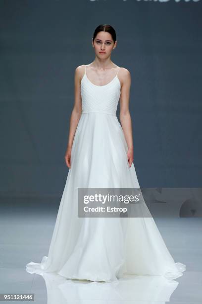 Model walks the runway during the Cristina Tamborero show as part of the Barcelona Bridal Week 2018 on April 24, 2018 in Barcelona, Spain.