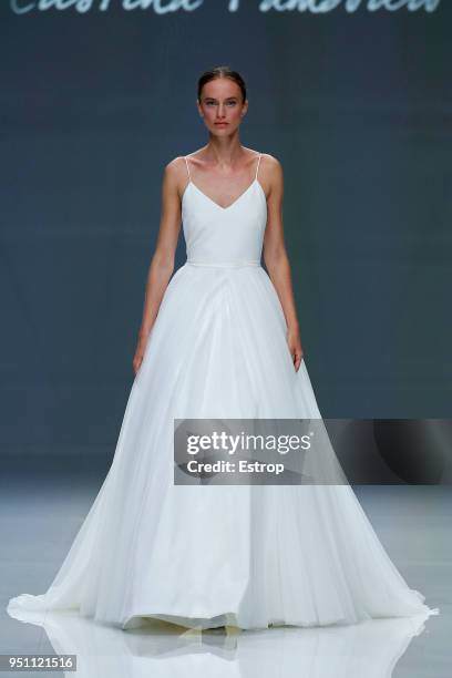 Model walks the runway during the Cristina Tamborero show as part of the Barcelona Bridal Week 2018 on April 24, 2018 in Barcelona, Spain.