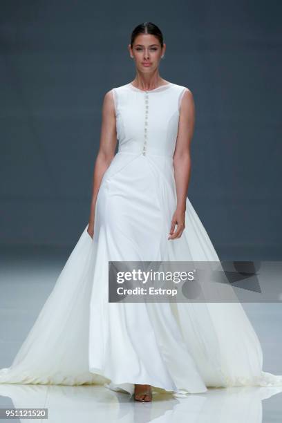 Model walks the runway during the Cristina Tamborero show as part of the Barcelona Bridal Week 2018 on April 24, 2018 in Barcelona, Spain.