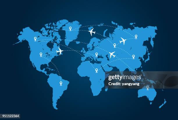 air traffic - travel destinations map stock pictures, royalty-free photos & images