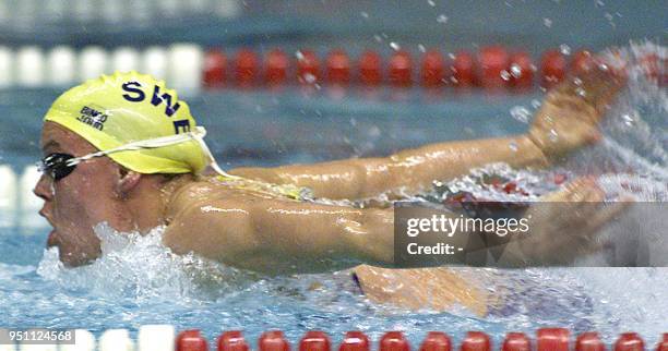 Kammerling Anna Karin of Sweden sprints in the women's 50m butterfly final race during the FINA Swimming World Cup 2002/2003 short-course in...
