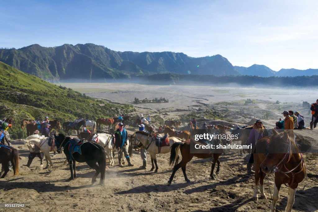 The horsemen service at the foothill of Mount Bromo, Bromo Tengger Semeru National Park, East Java of Indonesia.