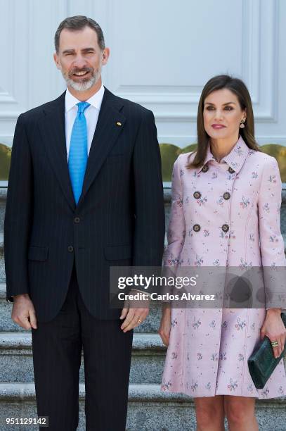 King Felipe VI of Spain and Queen Letizia of Spain receive President of Mexico Enrique Pena Nieto and his wife Angelica Rivera at the Zarzuela Palace...