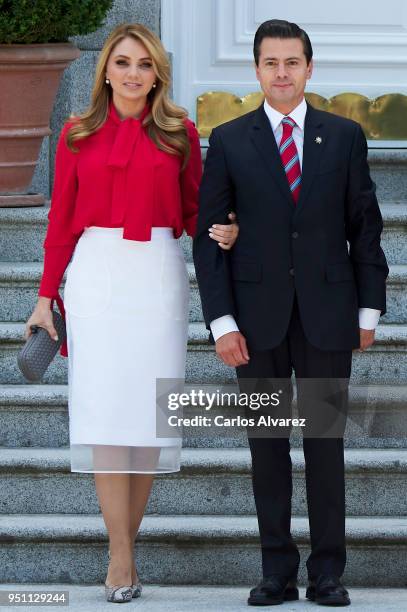 President of Mexico Enrique Pena Nieto and his wife Angelica Rivera arrive at the Zarzuela Palace on April 25, 2018 in Madrid, Spain.