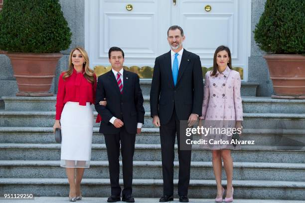 King Felipe VI of Spain and Queen Letizia of Spain receives President of Mexico Enrique Pena Nieto and his wife Angelica Rivera at the Zarzuela...