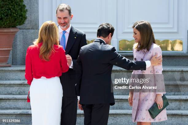 King Felipe VI of Spain and Queen Letizia of Spain receives President of Mexico Enrique Pena Nieto and his wife Angelica Rivera at the Zarzuela...