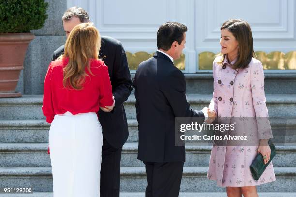 King Felipe VI of Spain and Queen Letizia of Spain receives President of Mexico Enrique Pena Nieto and his wife Angelica Rivera at the Zarzuela...