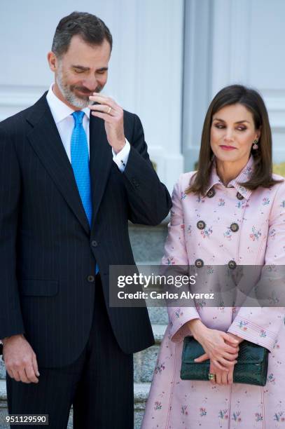 King Felipe VI of Spain and Queen Letizia of Spain receive President of Mexico Enrique Pena Nieto and his wife Angelica Rivera at the Zarzuela Palace...