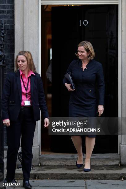 Britain's Home Secretary Amber Rudd leaves from 10 Downing Street in central London on April 25, 2018.