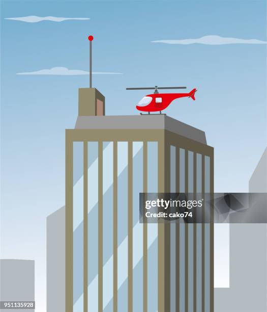 helicopter on skyscraper - helipad stock illustrations