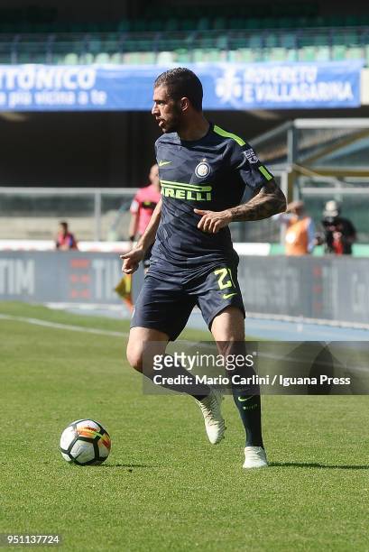 Davide Santon of Internazionale FC in action during the serie A match between AC Chievo Verona and FC Internazionale at Stadio Marc'Antonio Bentegodi...