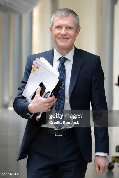 Scottish Liberal Democrat leader Willie Rennie on the way to the chamber of the Scottish Parliament for the Stage 3 debate on the Social Security...