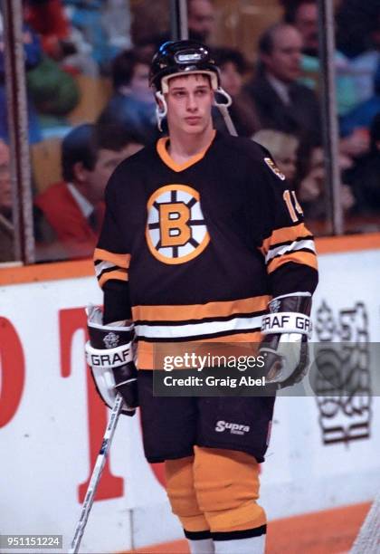 Rob Cimetta of the Boston Bruins skates against the Toronto Maple Leafs during NHL game action on January 25, 1989 at Maple Leaf Gardens in toronto,...