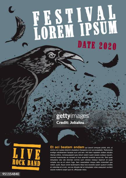 stockillustraties, clipart, cartoons en iconen met raven poster sjabloon - rock on