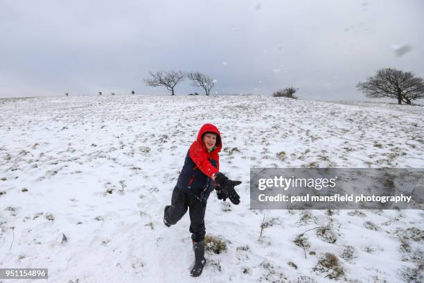 boy throwing snow ball - throwing ball at camera stock pictures, royalty-free photos & images