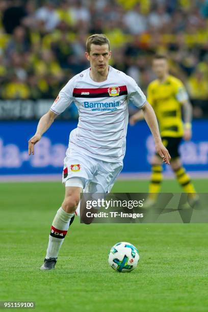 Sven Bender of Leverkusen controls the ball during the Bundesliga match between Borussia Dortmund and Bayer 04 Leverkusen at Signal Iduna Park on...