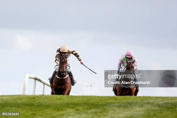 David Mullins riding Bellshill win The Coral Punchestown Gold Cup from Djakadam at Punchestown racecourse on April 25, 2018 in Naas, Ireland.